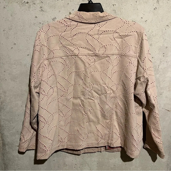 CJ Banks Shirt Jacket Womens Size 1X Beige Red Preppy Stretch - Picture 6 of 8